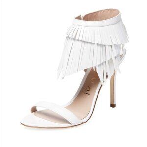 Aperlai 10 White Elise Fringed High Heel Sandals